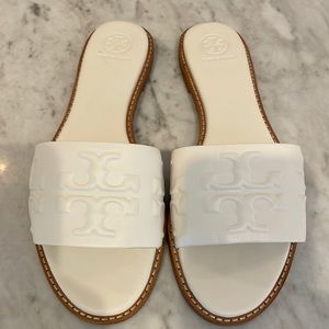 Tory Burch Woman’s White Everly High Frequency Slide in  Calf Leather Size 9
